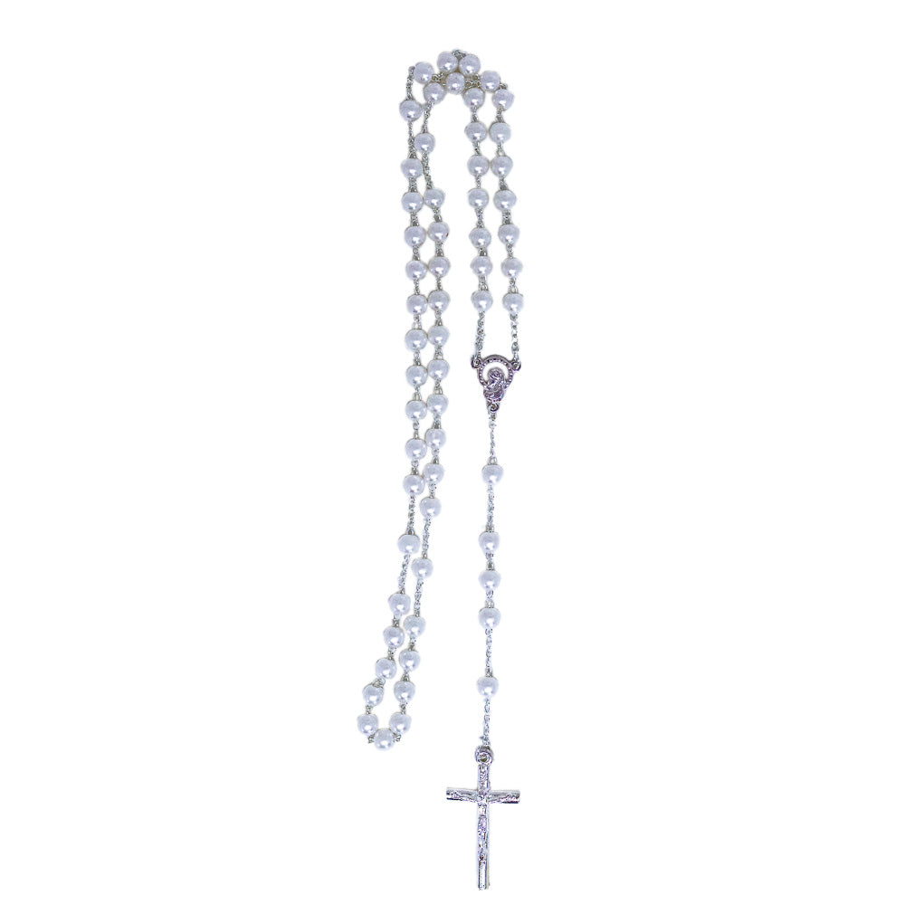 Terço Pérola 6mm na Caixinha de Acrílico - Creme