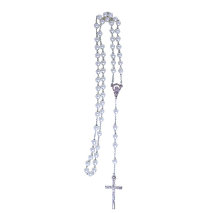 Terço Pérola 6mm na Caixinha de Acrílico - Creme