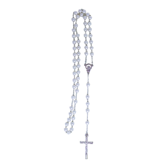 Terço Pérola 6mm na Caixinha de Acrílico - Creme