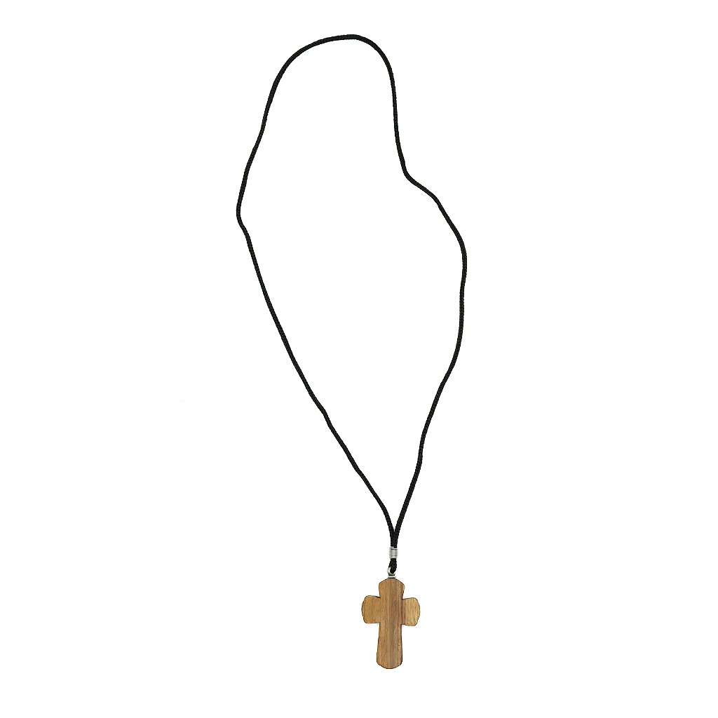 Cordão Cruz Moldada Imbuia Com Cristo 5 cm