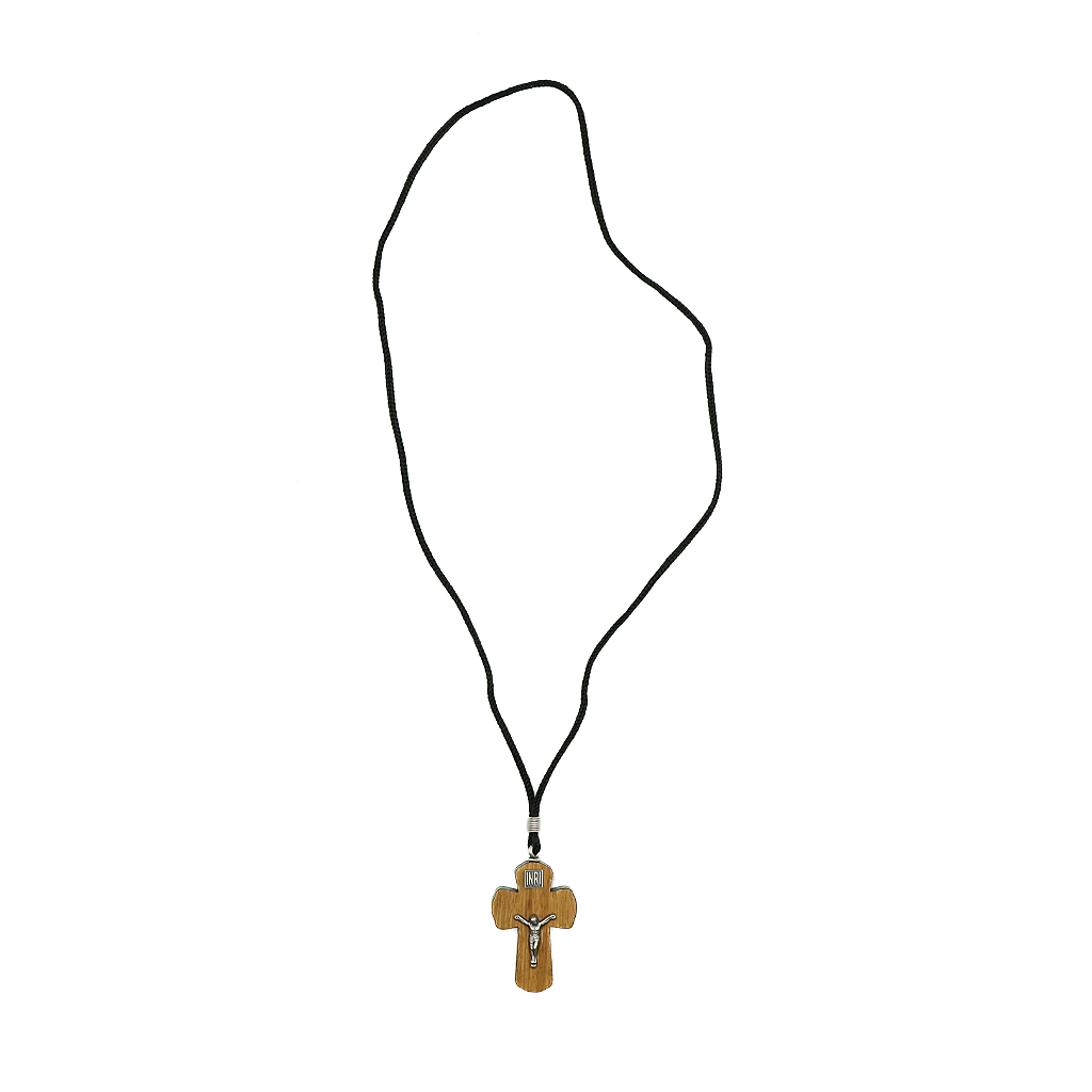 Cordão Cruz Moldada Imbuia Com Cristo 5 cm