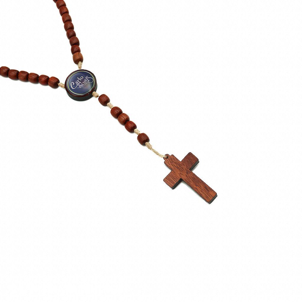 Terço Madeira Conta 8mm - Carlo Acutis