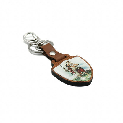 Chaveiro Escudo de Madeira São Cristóvão Prata Velho