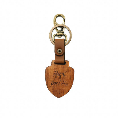 Chaveiro Escudo de Madeira Sagrada Família Ouro Velho