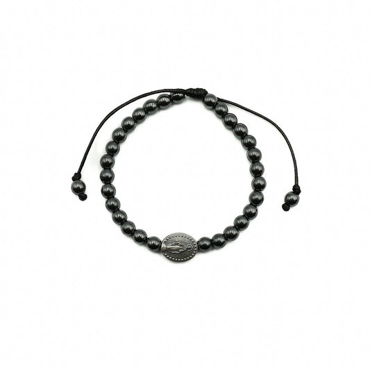 Pulseira Hematita Com Pai Nosso Resinado - Nossa Senhora das Graças