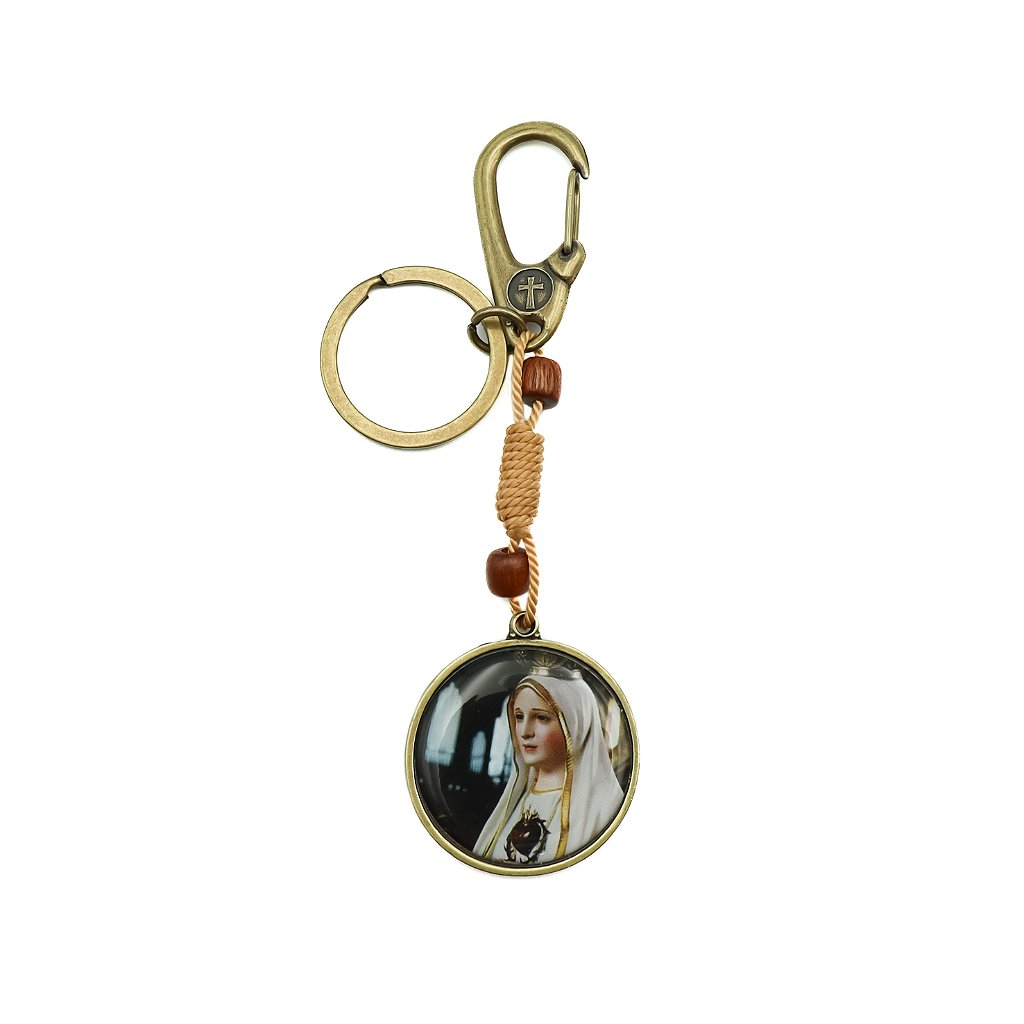 Chaveiro Redondo Mosquetão e Argola Nossa senhora de Fátima