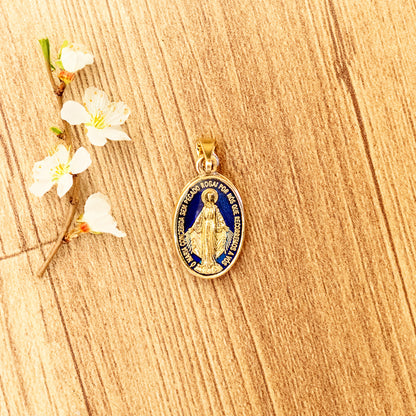 Medalha de Nossa Senhora das Graças 25 mm Resinada Azul Dourada