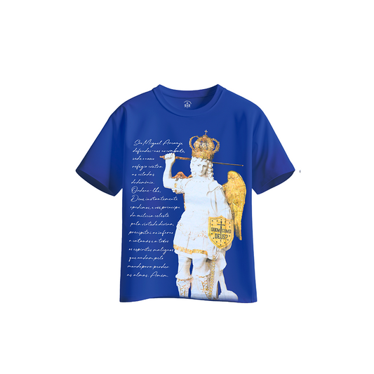 Camiseta de São Miguel Arcanjo Azul com oração - Infantil