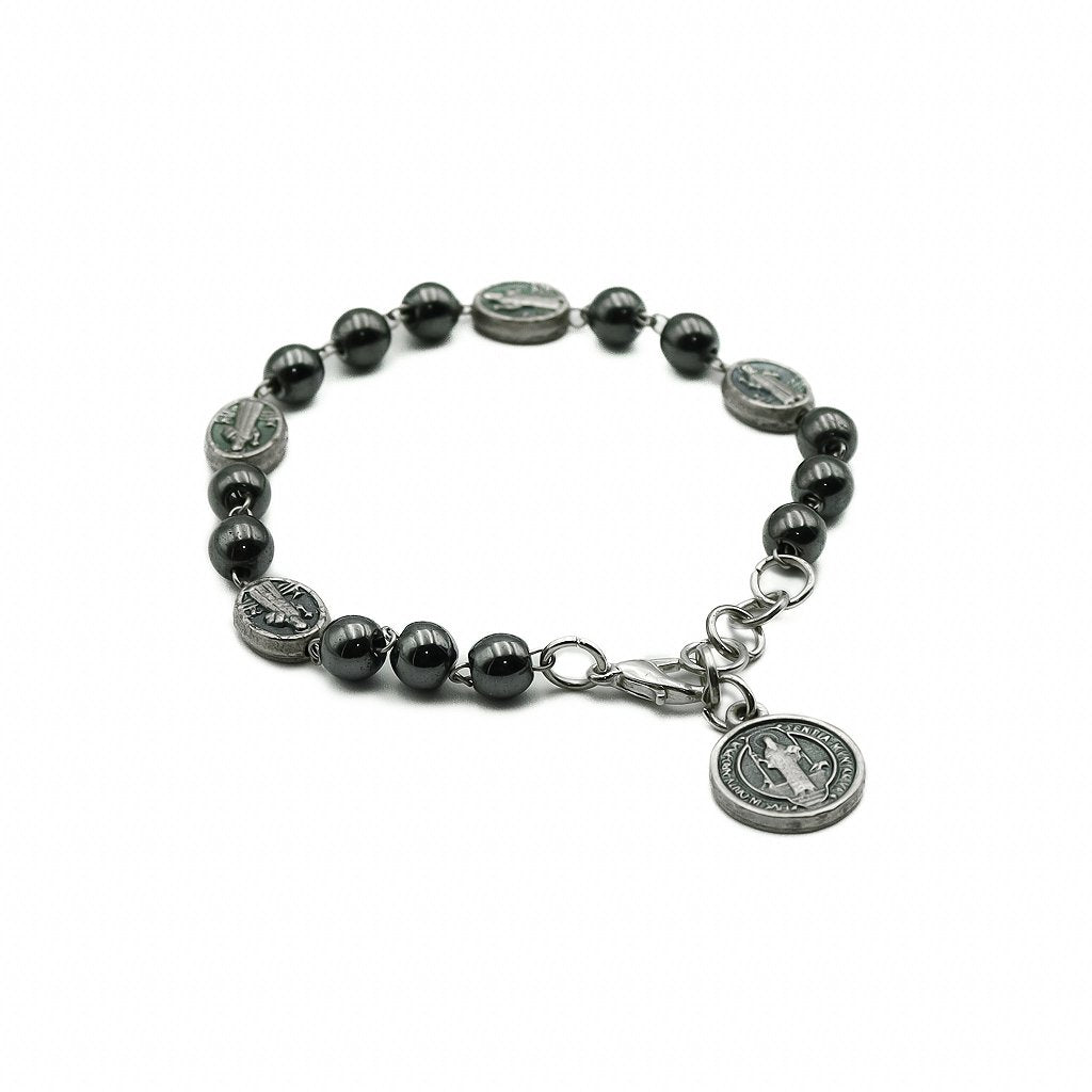 Pulseira Hematita Com Medalhas São Bento