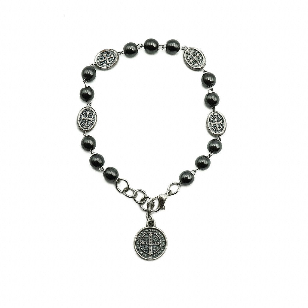 Pulseira Hematita Com Medalhas São Bento