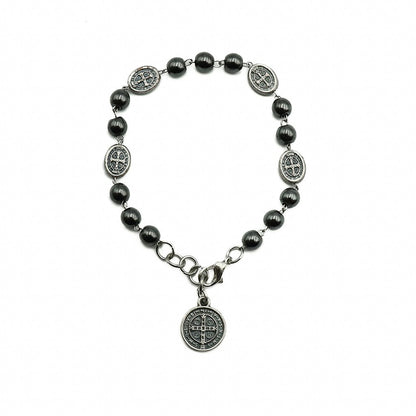 Pulseira Hematita Com Medalhas São Bento