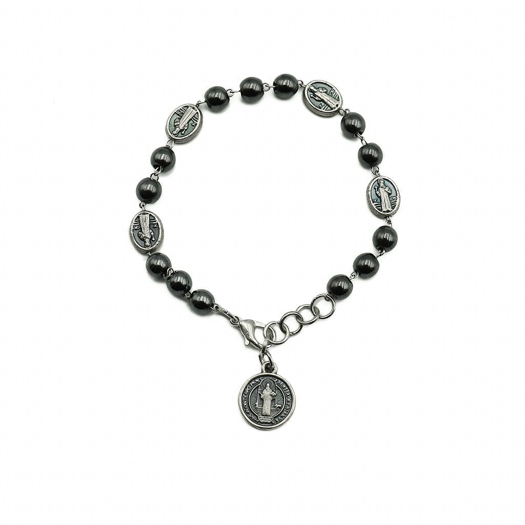 Pulseira Hematita Com Medalhas São Bento