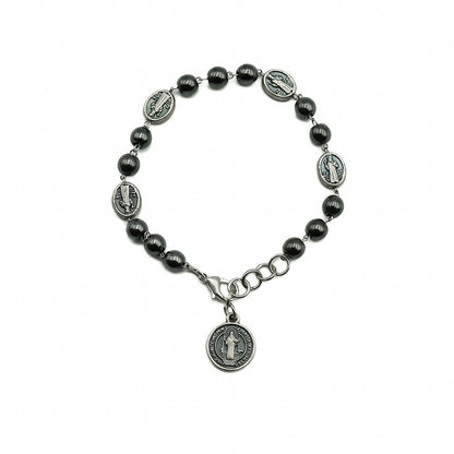Pulseira Hematita Com Medalhas São Bento