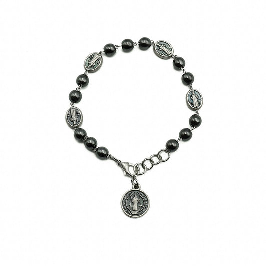 Pulseira Hematita Com Medalhas São Bento