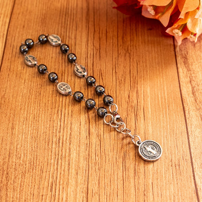 Pulseira Hematita Com Medalhas São Bento