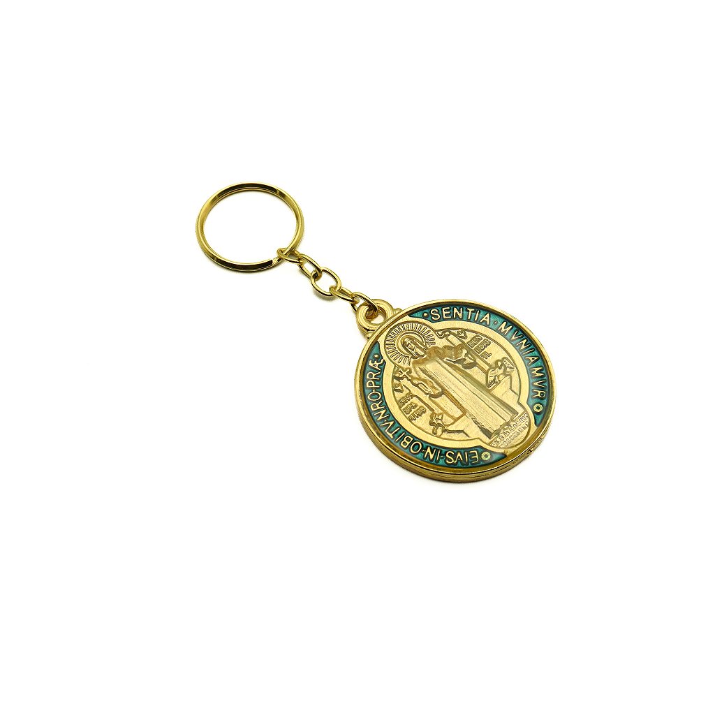 Chaveiro Medalha São Bento Dourada Colorida