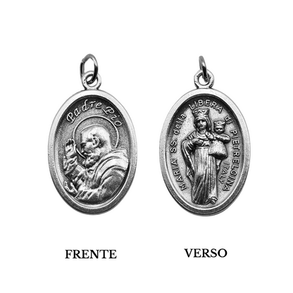 Medalha São Pe. Pio e Maria Santíssima della Libera de Pietrelcina - Italiana