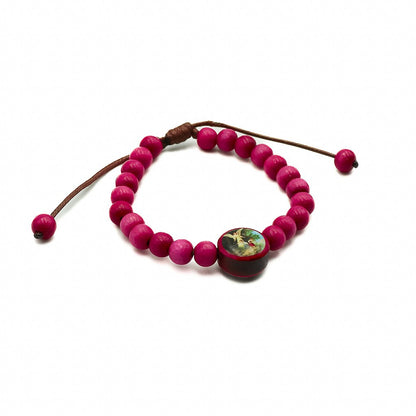 Pulseira infantil reg madeira 6mm Anjo da Guarda - Rosa