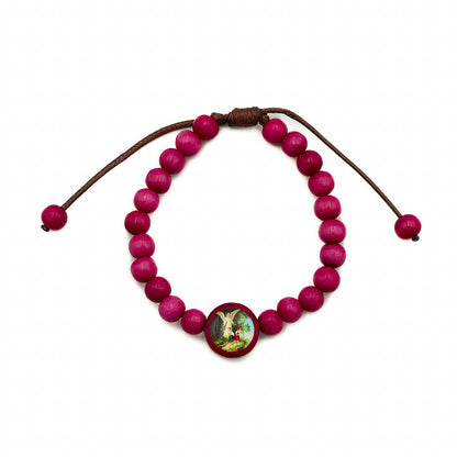Pulseira infantil reg madeira 6mm Anjo da Guarda - Rosa