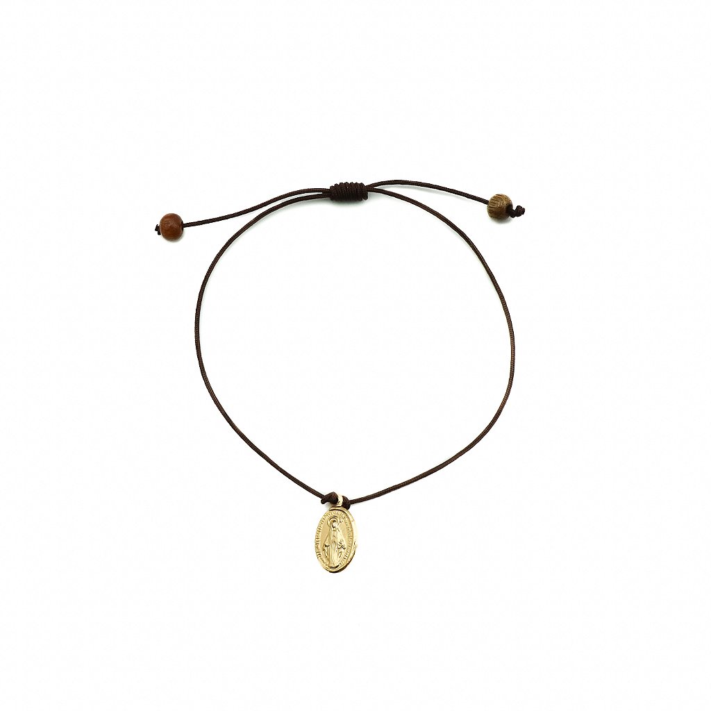 Pulseira regulável fio fino marrom Nossa Senhora das Graças