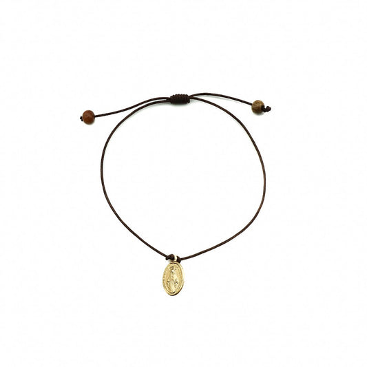 Pulseira regulável fio fino marrom Nossa Senhora das Graças