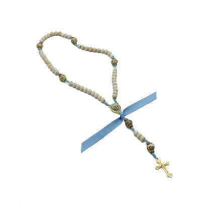 Terço Madeira Cordão 8mm Medalha Resinada Nossa Senhora de Lourdes