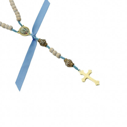 Terço Madeira Cordão 8mm Medalha Resinada Nossa Senhora de Lourdes