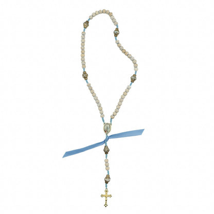 Terço Madeira Cordão 8mm Medalha Resinada Nossa Senhora de Lourdes