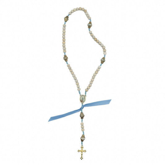 Terço Madeira Cordão 8mm Medalha Resinada Nossa Senhora de Lourdes