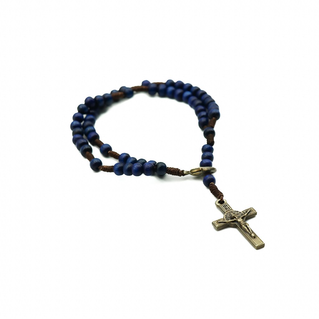 Pulseira Terço Acampamento Madeira 4mm Azul