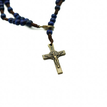 Pulseira Terço Acampamento Madeira 4mm Azul