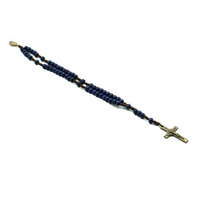 Pulseira Terço Acampamento Madeira 4mm Azul