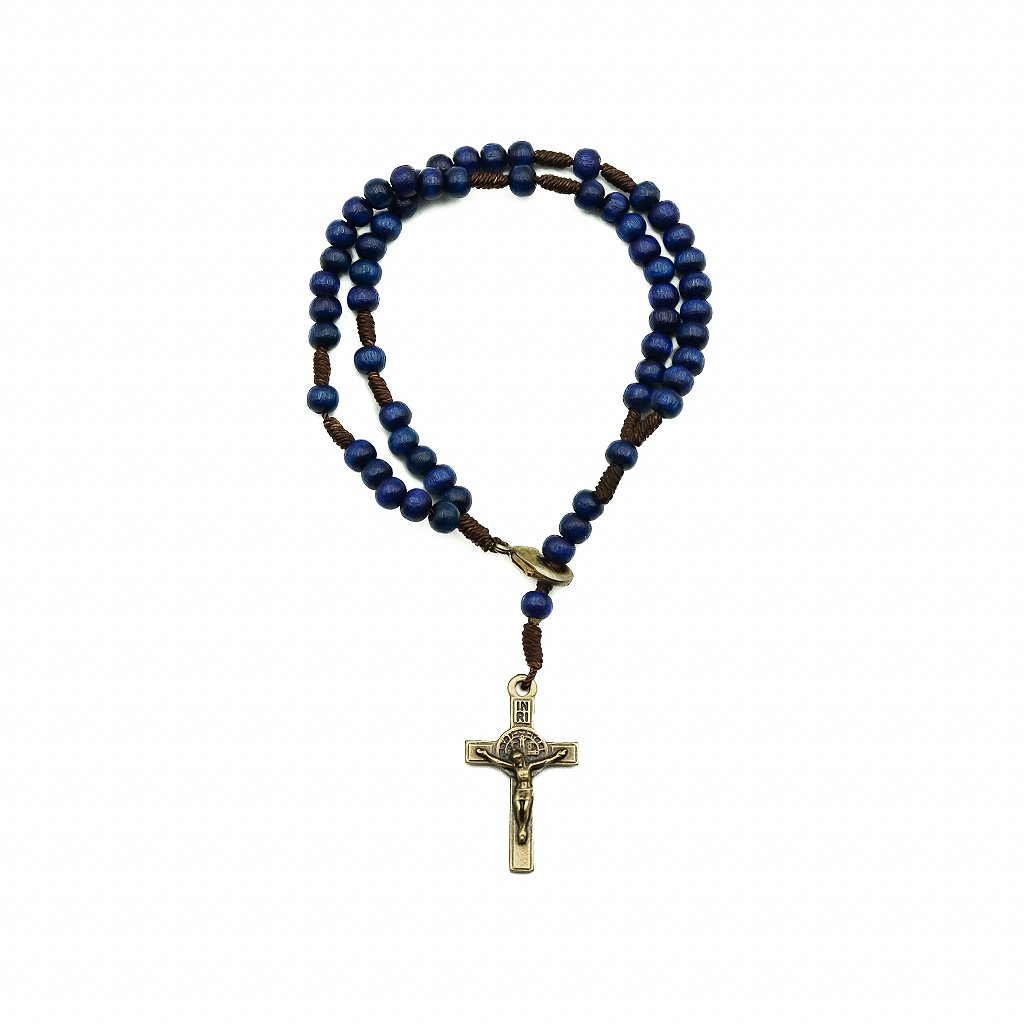 Pulseira Terço Acampamento Madeira 4mm Azul