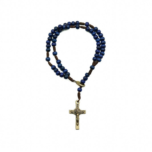 Pulseira Terço Acampamento Madeira 4mm Azul