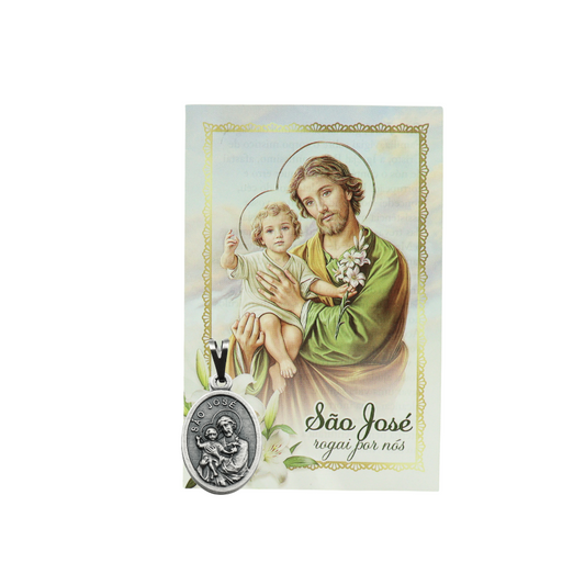 Medalha São José com Folheto - Prata Velho