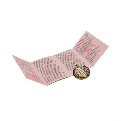 Medalha São Bento 20 mm Dourada Resinada com Folheto