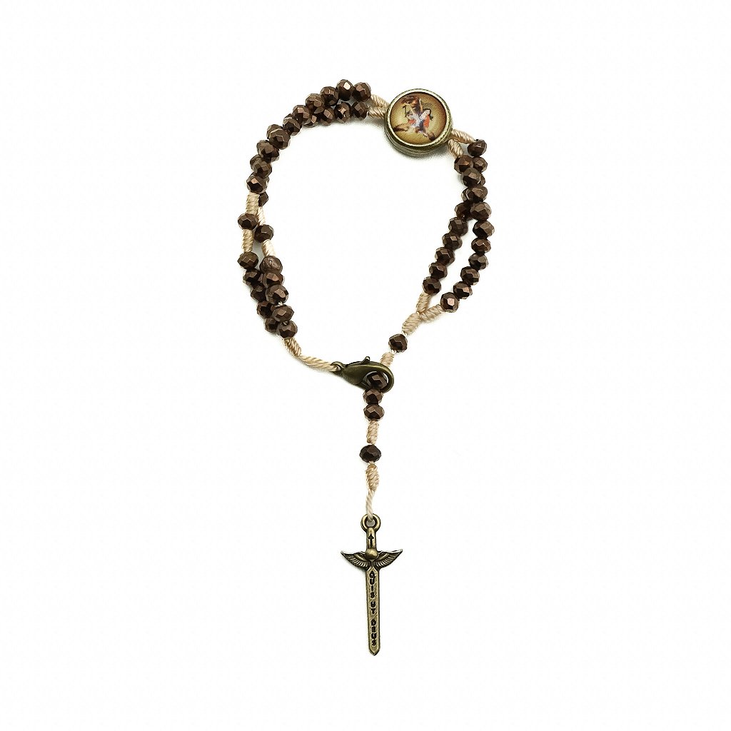 Pulseira Terço São Miguel Arcanjo Cristal marrom