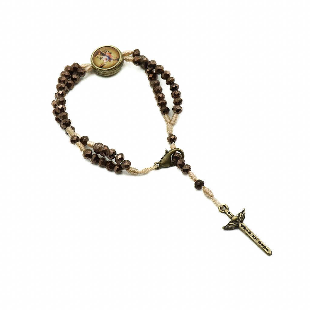 Pulseira Terço São Miguel Arcanjo Cristal marrom