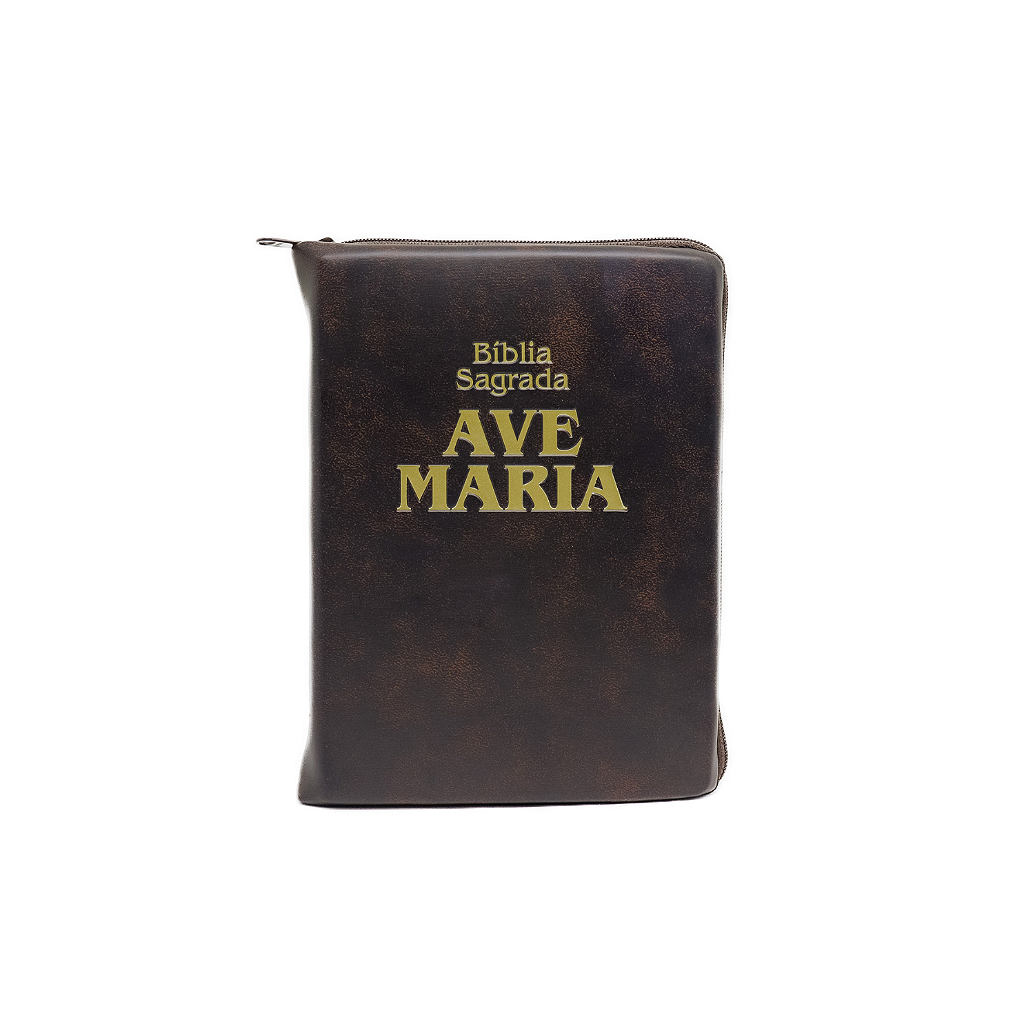 Bíblia Ave-Maria Marrom Zíper  Bolso