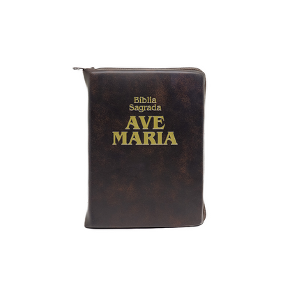 Bíblia Ave-Maria Marrom Zíper  Bolso