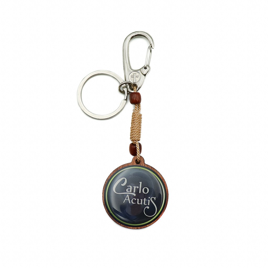 Chaveiro Madeira Mosquetão 8 mm - Carlo Acutis