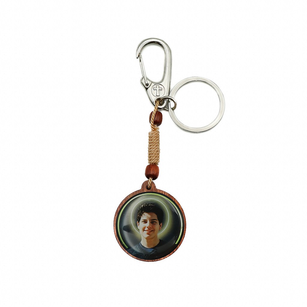 Chaveiro Madeira Mosquetão 8 mm - Carlo Acutis