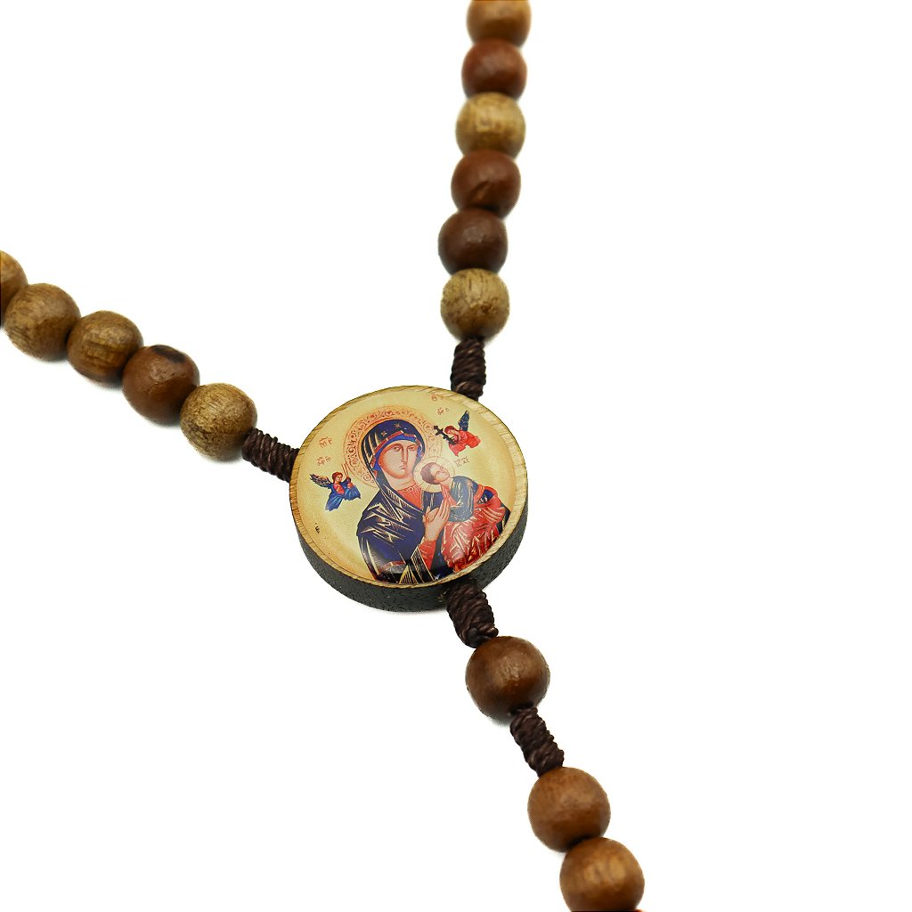 Terço 8mm madeira - Nossa Senhora do Perpetuo Socorro
