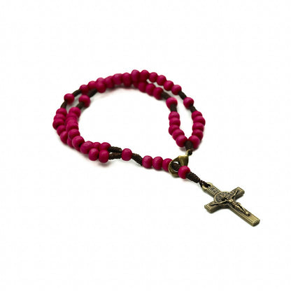 Pulseira Terço Acampamento Madeira 4mm Rosa