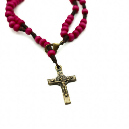 Pulseira Terço Acampamento Madeira 4mm Rosa