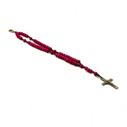 Pulseira Terço Acampamento Madeira 4mm Rosa