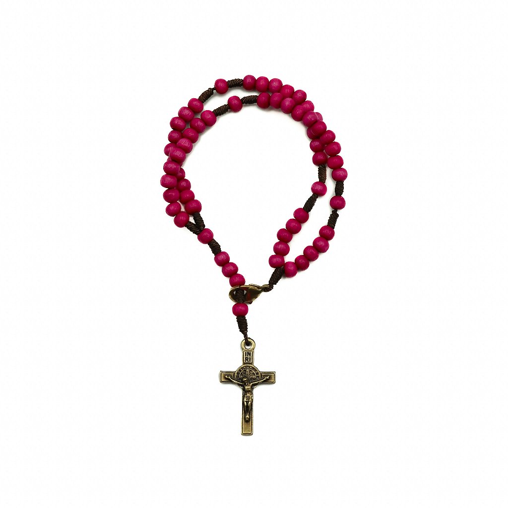 Pulseira Terço Acampamento Madeira 4mm Rosa