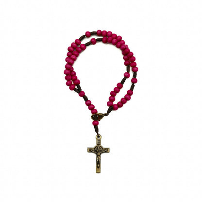 Pulseira Terço Acampamento Madeira 4mm Rosa