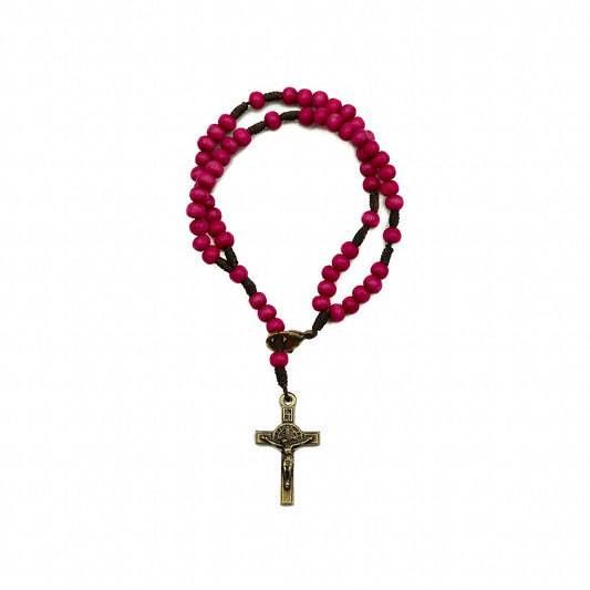 Pulseira Terço Acampamento Madeira 4mm Rosa