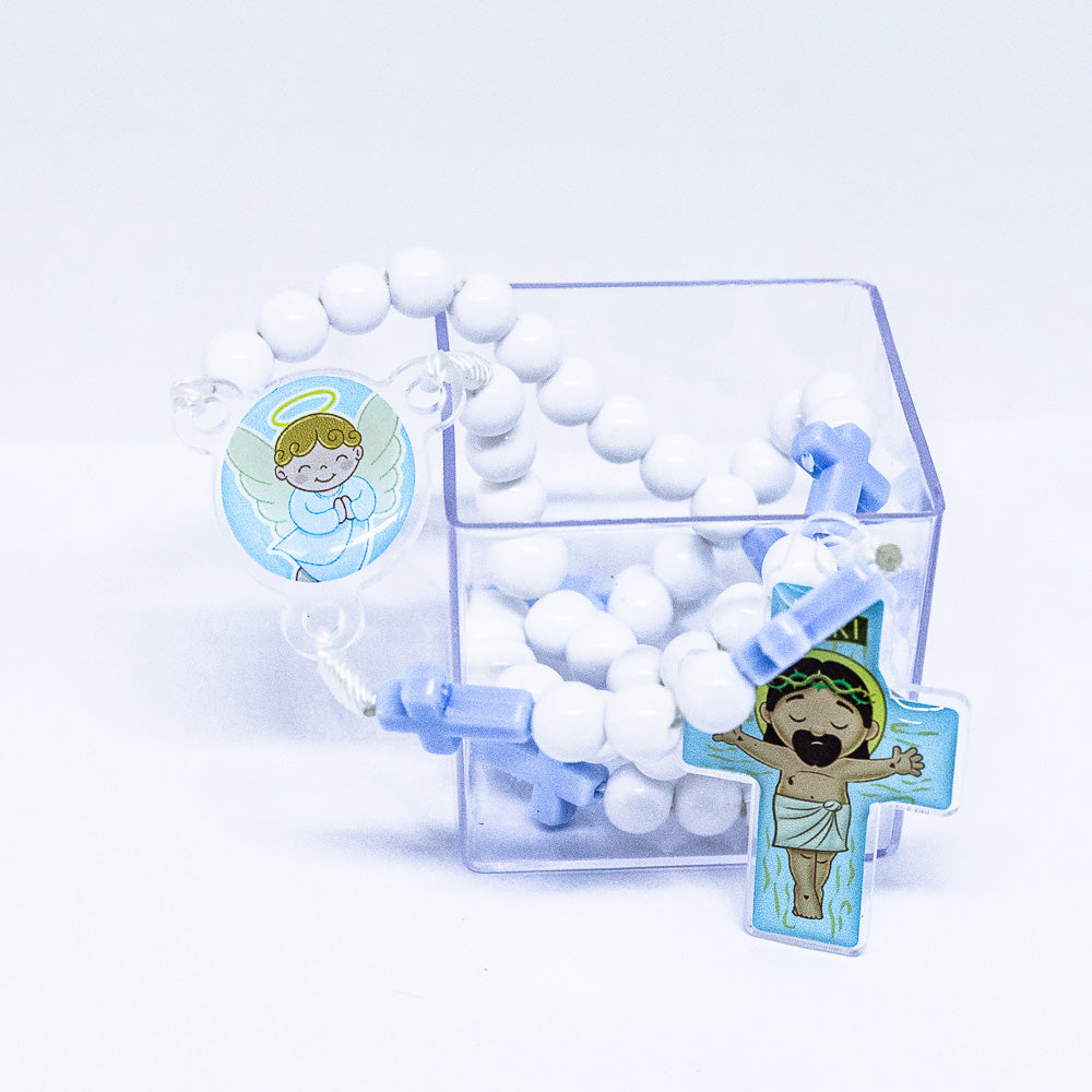 Terço Infantil Com Caixa Acrílica - Anjo Azul